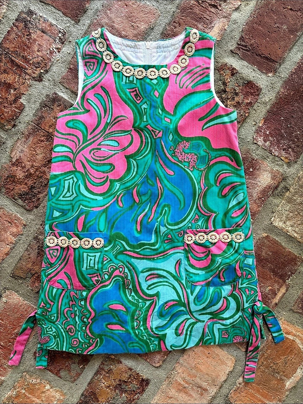 Lilly Pulitzer Abstract Print Classic Shift Dress in Blue & Pink Small